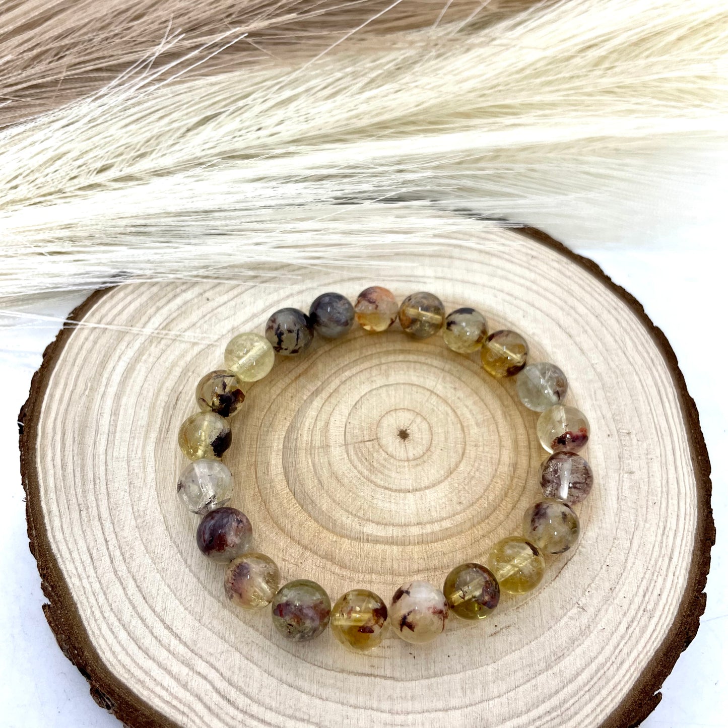 3 Counts Golden Ghost Crystal Garden Quartz Bracelets 9mm Natural Crystals Healing Crystals Bracelet for Women and Men Teens Crystal Jewelry Shop Pretty Crystals From IG Crystal