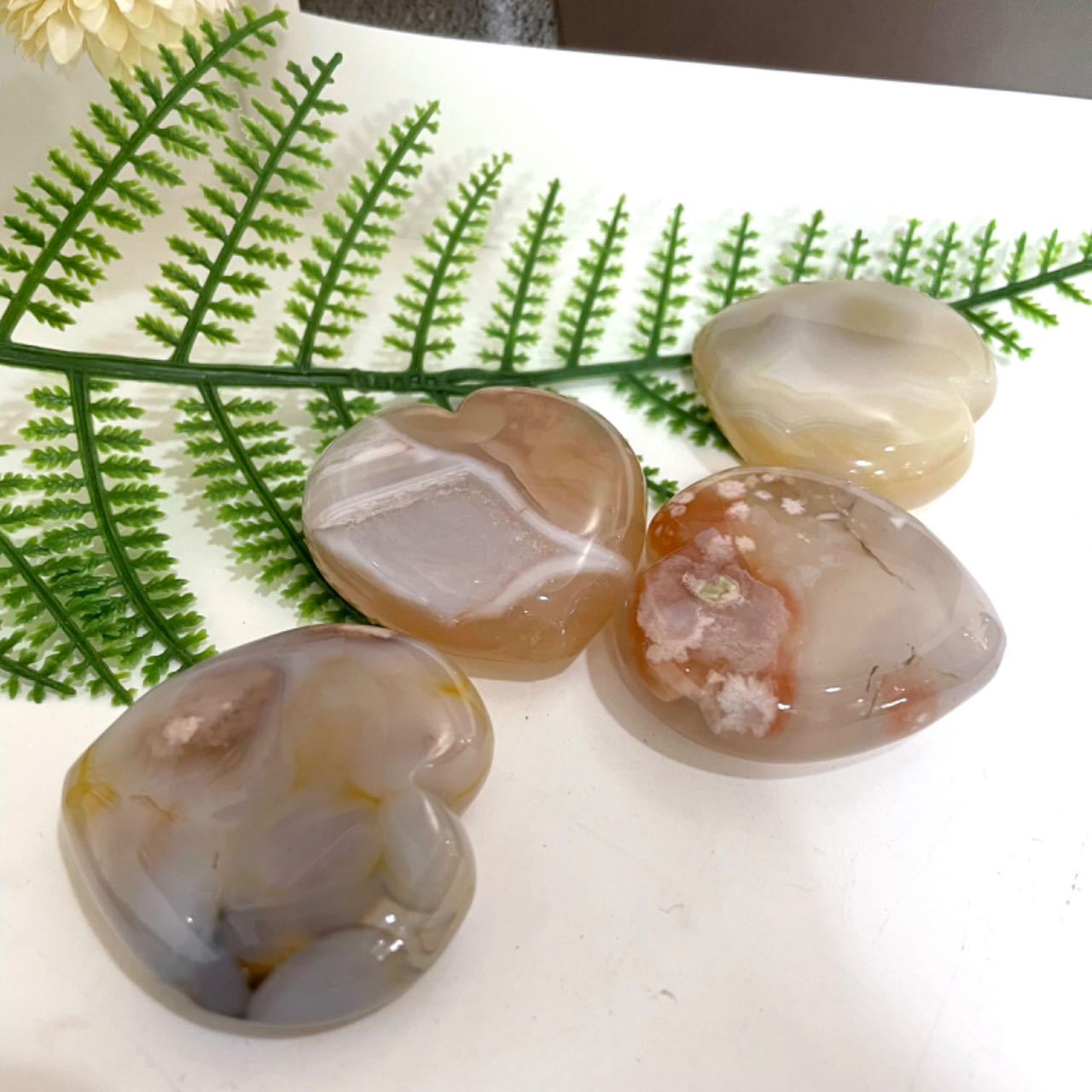 9~13PCS Heart Shape Pink Flower Agate Crystal 400g 3.5~5cm Healing Stone Home Decoration From IG Crystal