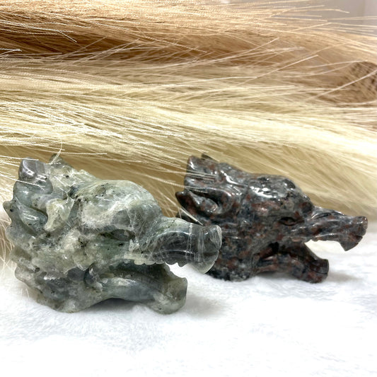 1 Count Labradorite Yooperlite Wolf Head Skull Crystal Carving Natural Stone Gem Mining Chakra Balancing Reiki Healing Crystal Mystery Crystal Display Crystal Shopping Online Home Office Decor From IG Crystal