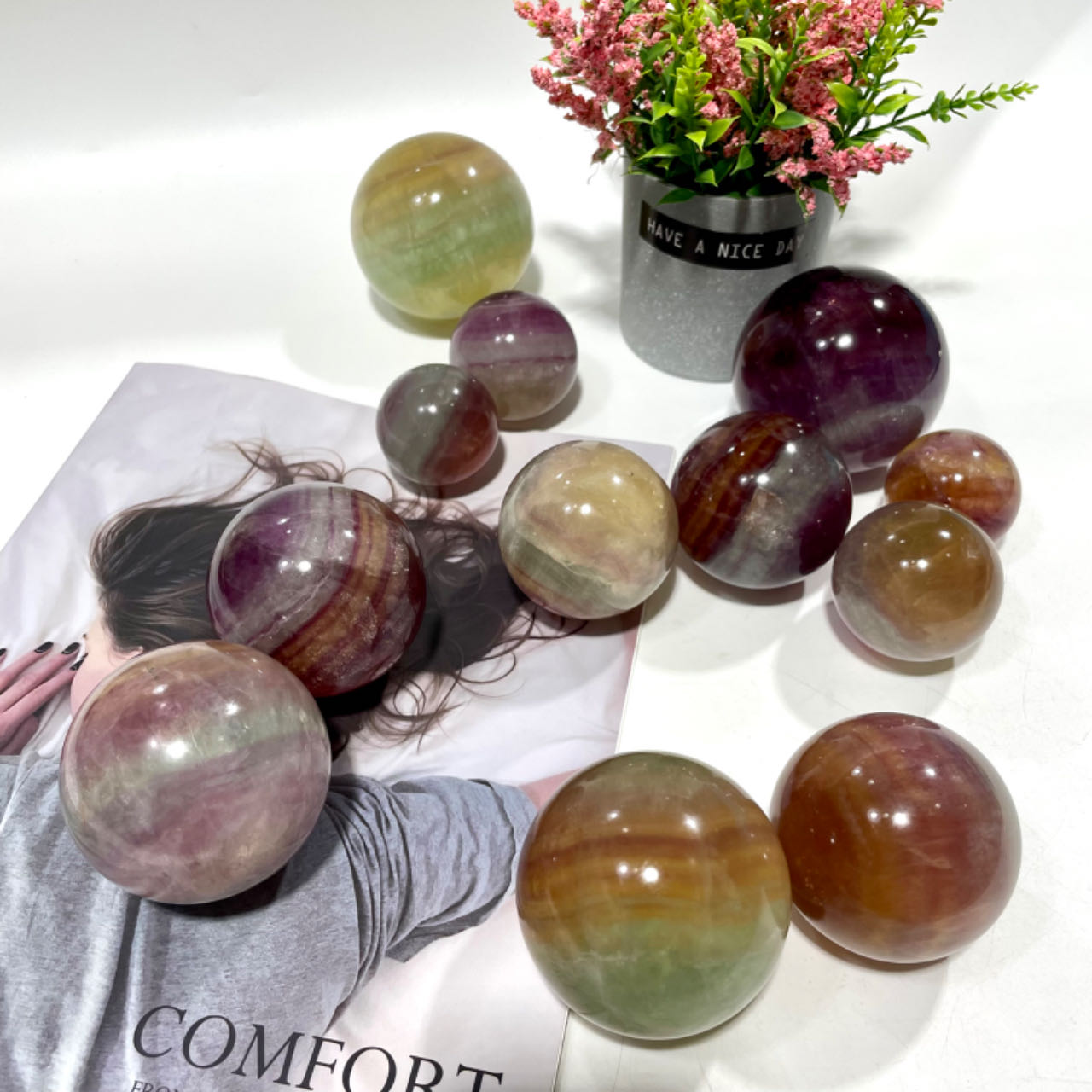 Candy Fluorite Balls 4~7CM Large Crystals Sphere Decorative Ball Meditation Witchcraft Healing Stone Home Decoration From IG Crystal