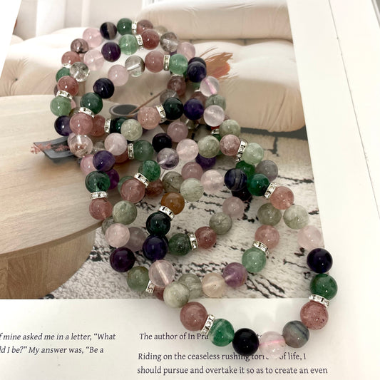 3 Counts Crystal Bracelets 9~10mm Amethyst Rose Quartz Rutile Strawberry Quartz Fluorite Natural Crystals Healing Crystals Bracelet for Women and Men Teens Crystal Jewelry Shop Pretty Crystals From IG Crystal