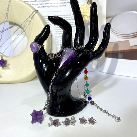 Crystal Necklace Ring Earrings Set Amethyst Clear Quartz Rose Quartz Charoite From IG Crystal