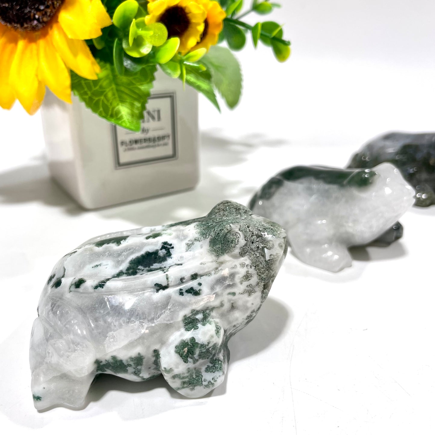 2 Counts Moss Agate Frog Crystal Carving Healing Stones Natural Stone Chakra Balancing Reiki Home Office Decor From IG Crystal