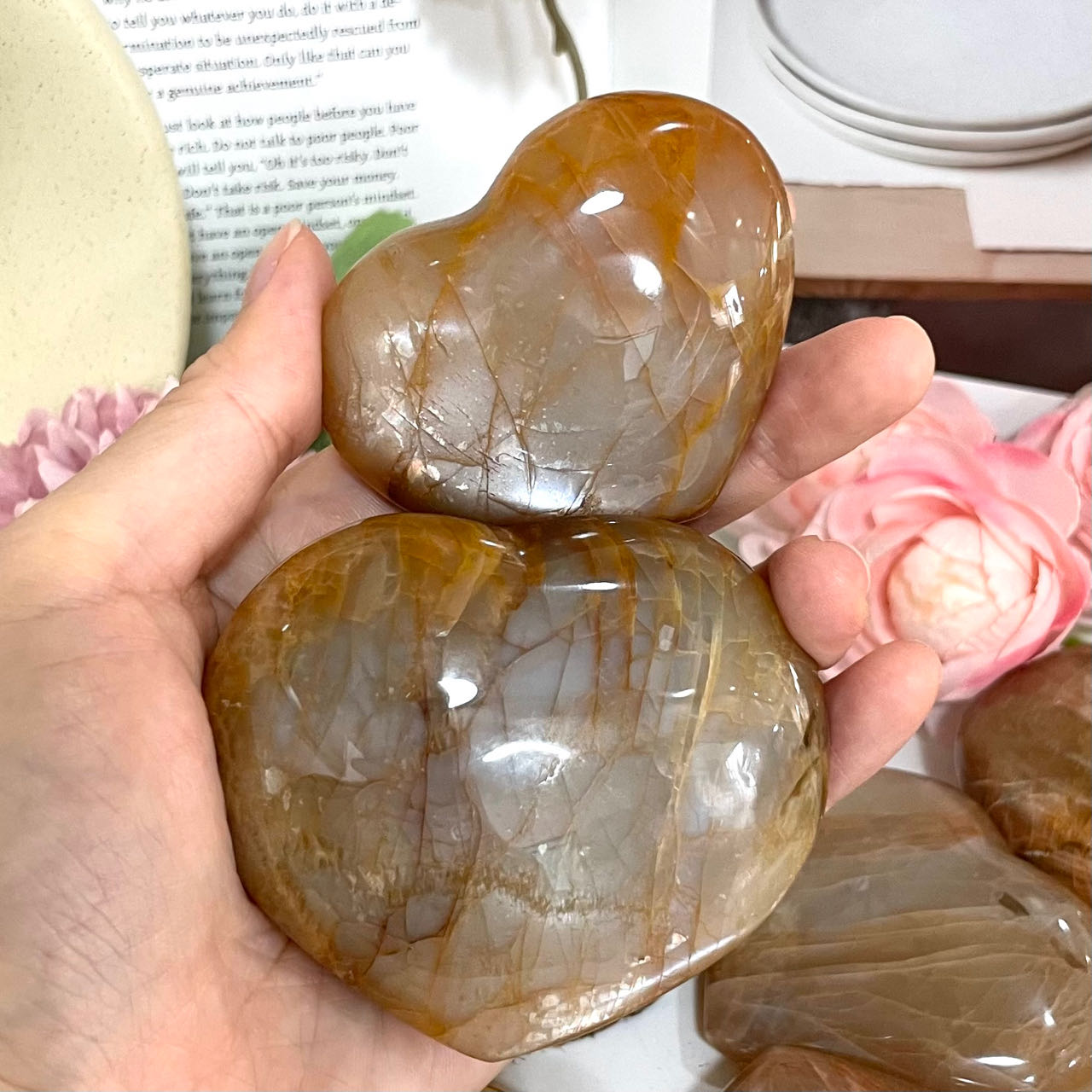 4PCS Heart Shape Orange Labradorite Stone Healing Stone From IG Crystal
