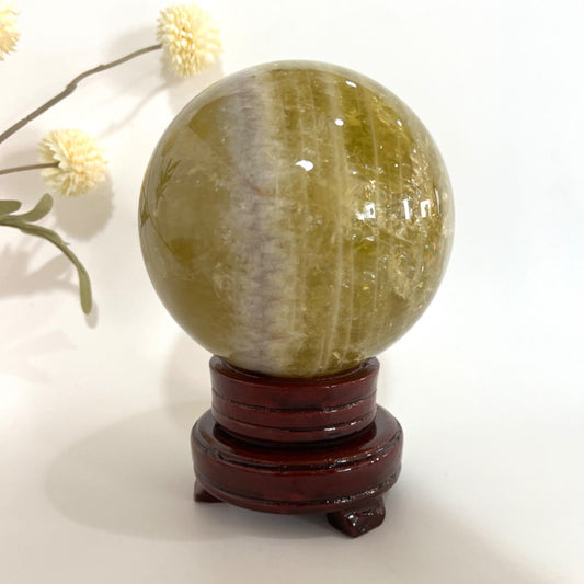 High Quality 120mm Crystal Ball (1PCS) With Wood Stand (1PCS) Set Yellow Crystal From IG Crystal