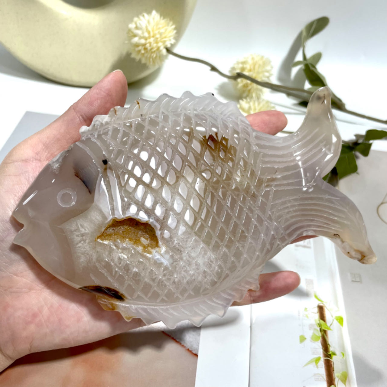 Flower Agate Fish Crystal Healing Crystal Home Decoration From IG Crystal