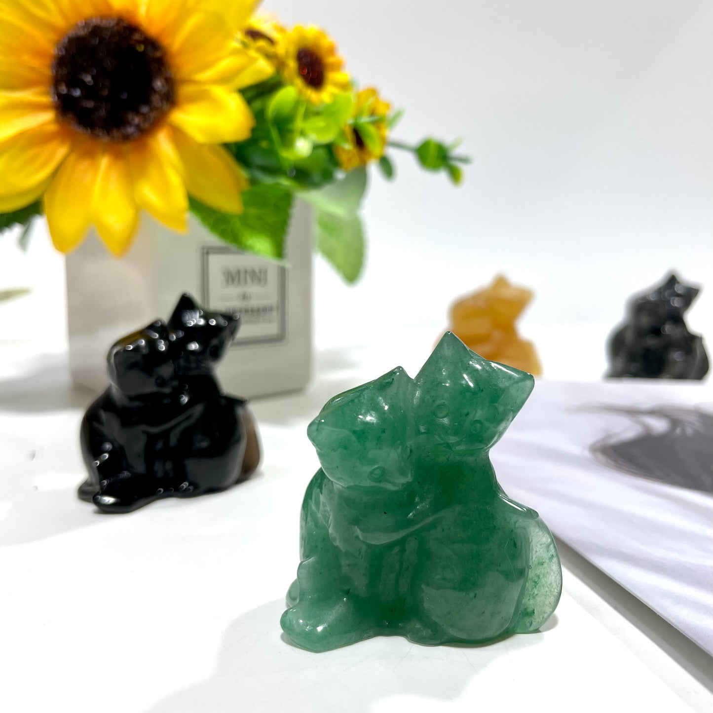 3 Counts Different Materials Embrace Cat Crystal Carving Healing Stones Natural Stone Chakra Balancing Reiki Home Office Decor From IG Crystal