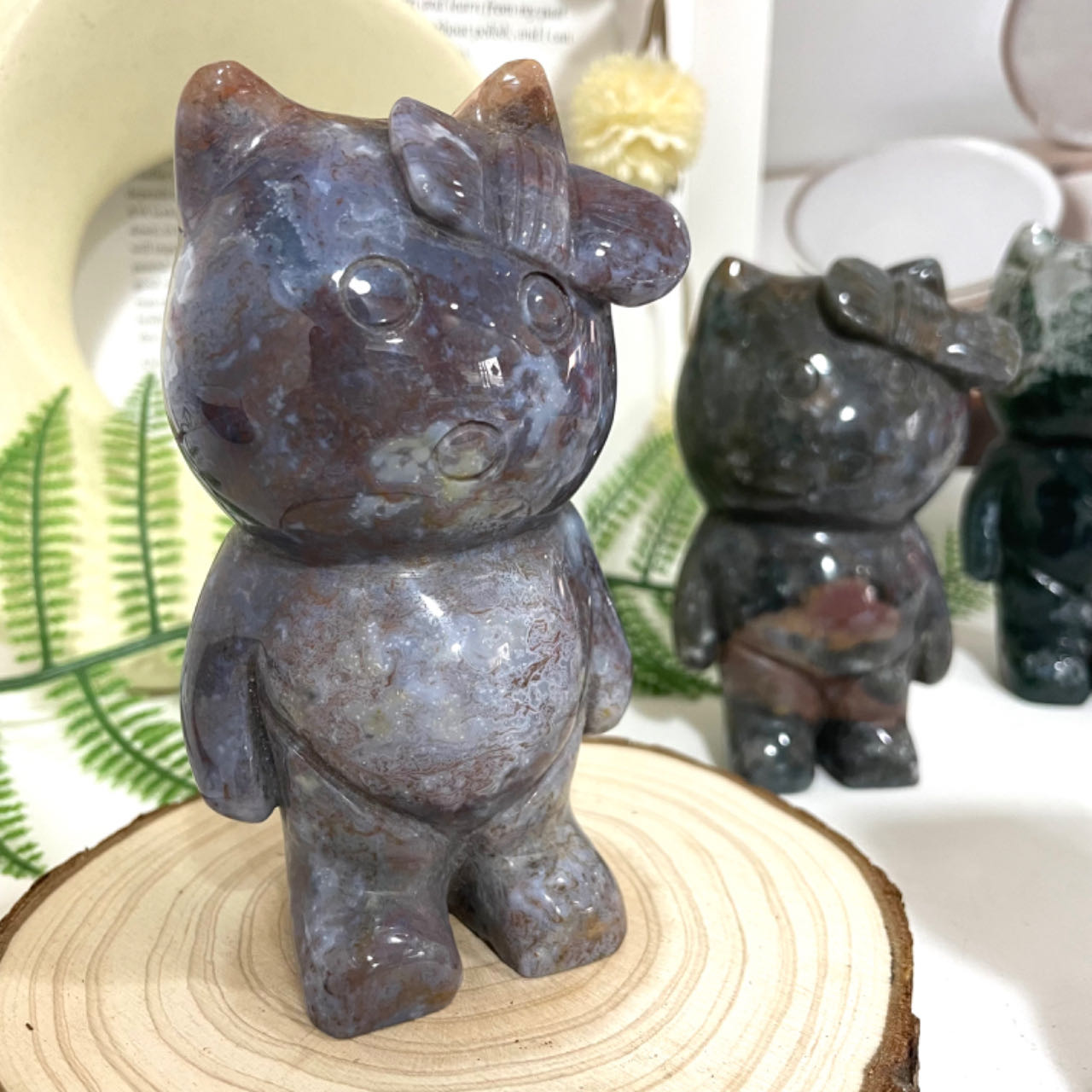 Moss Agate Crystal Hello Kitty Stochastic 1PCS Healing Stone Home Decoration From IG Crystal