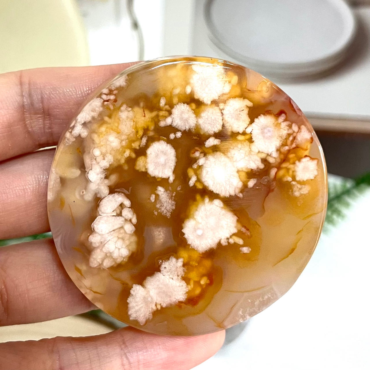 Pink Flower Agate Round Stone Stochastic 3~5 Counts Healing Stone Home Decoration From IG Crystal