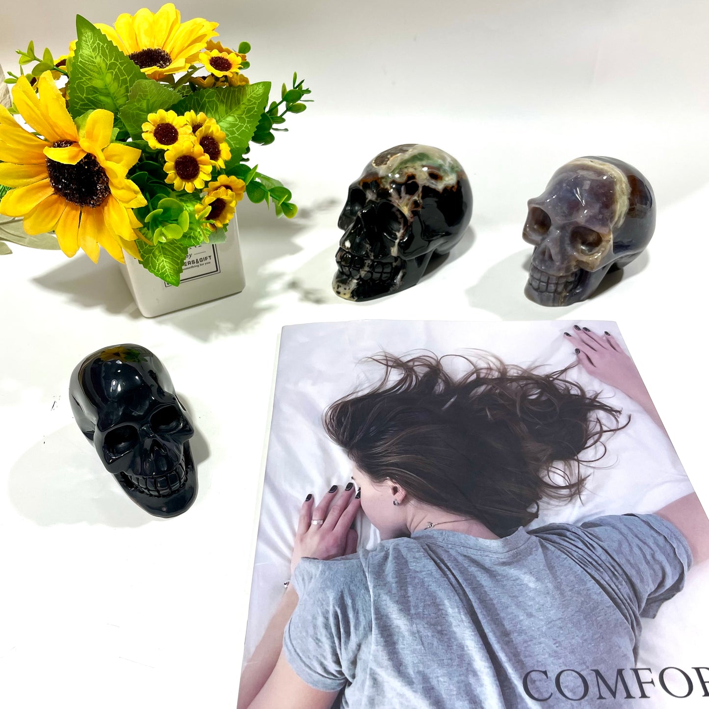 1 Count India Agate Skull Crystal Carving Healing Stones Natural Stone Chakra Balancing Reiki Home Office Decor From IG Crystal