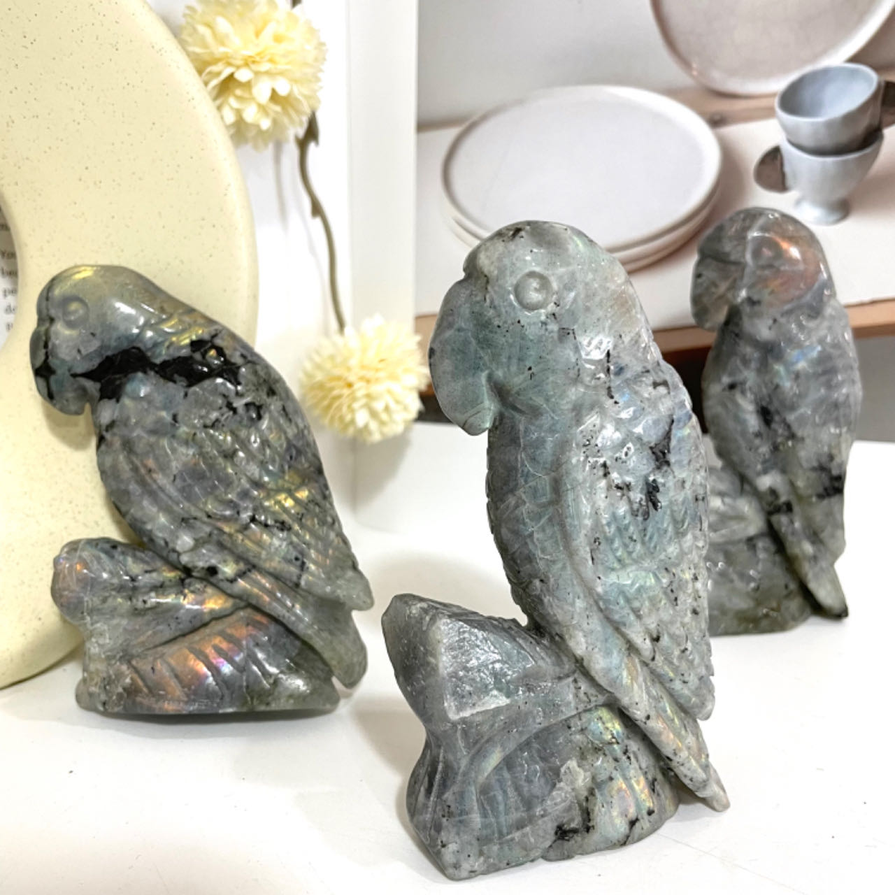 1PCS Labradorite Owl High Quality Hand-Carved Natural Crystal Statue Healing Stone Home Decoration From IG Crystal