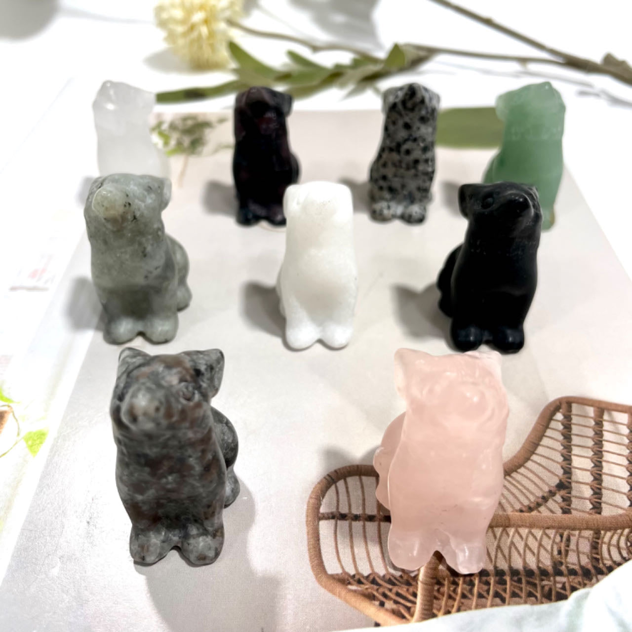 5 Counts Different Materials Small Wolf Crystal Clear Quartz Rose Quartz Green Aventurine Yooperlite Black Obsidian Red Que Sera Healing Crystal Home Decoration From IG Crystal