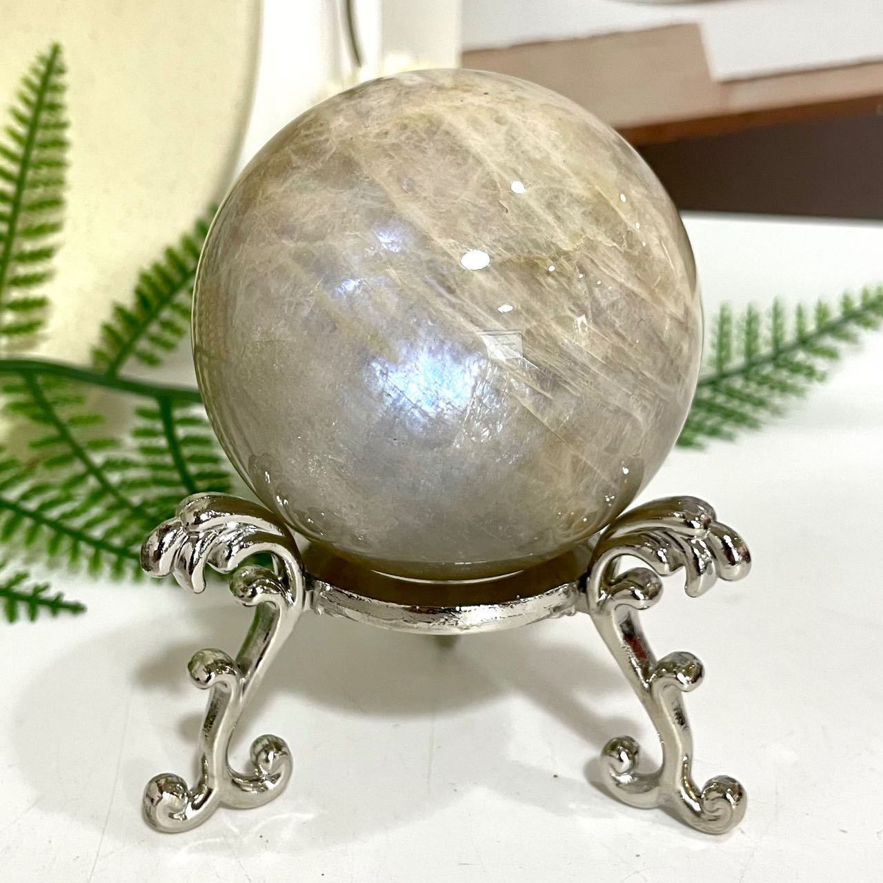 Moonstone Labradorite Ball 60~70mm With Silver Stand Set Healing Stone Home Decoration From IG Crystal