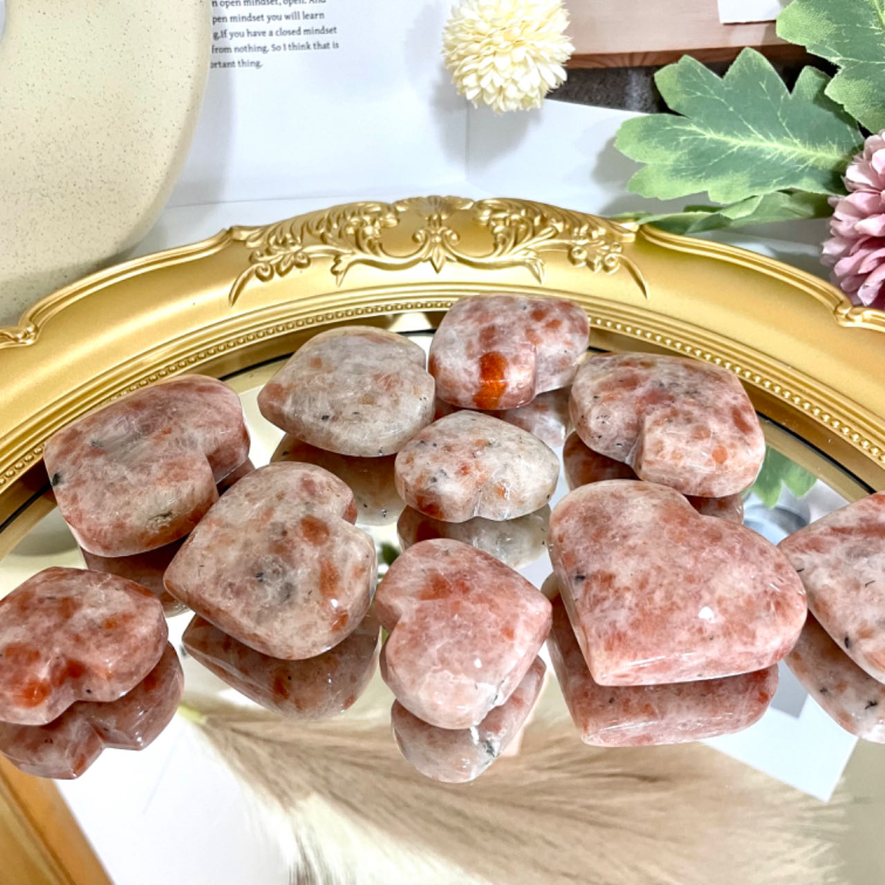 5~6PCS Heart Shape Sunstone Crystal About 300G Healing Crystals Stones Pocket Meditation Palm Worry Gemstone From IG Crystal