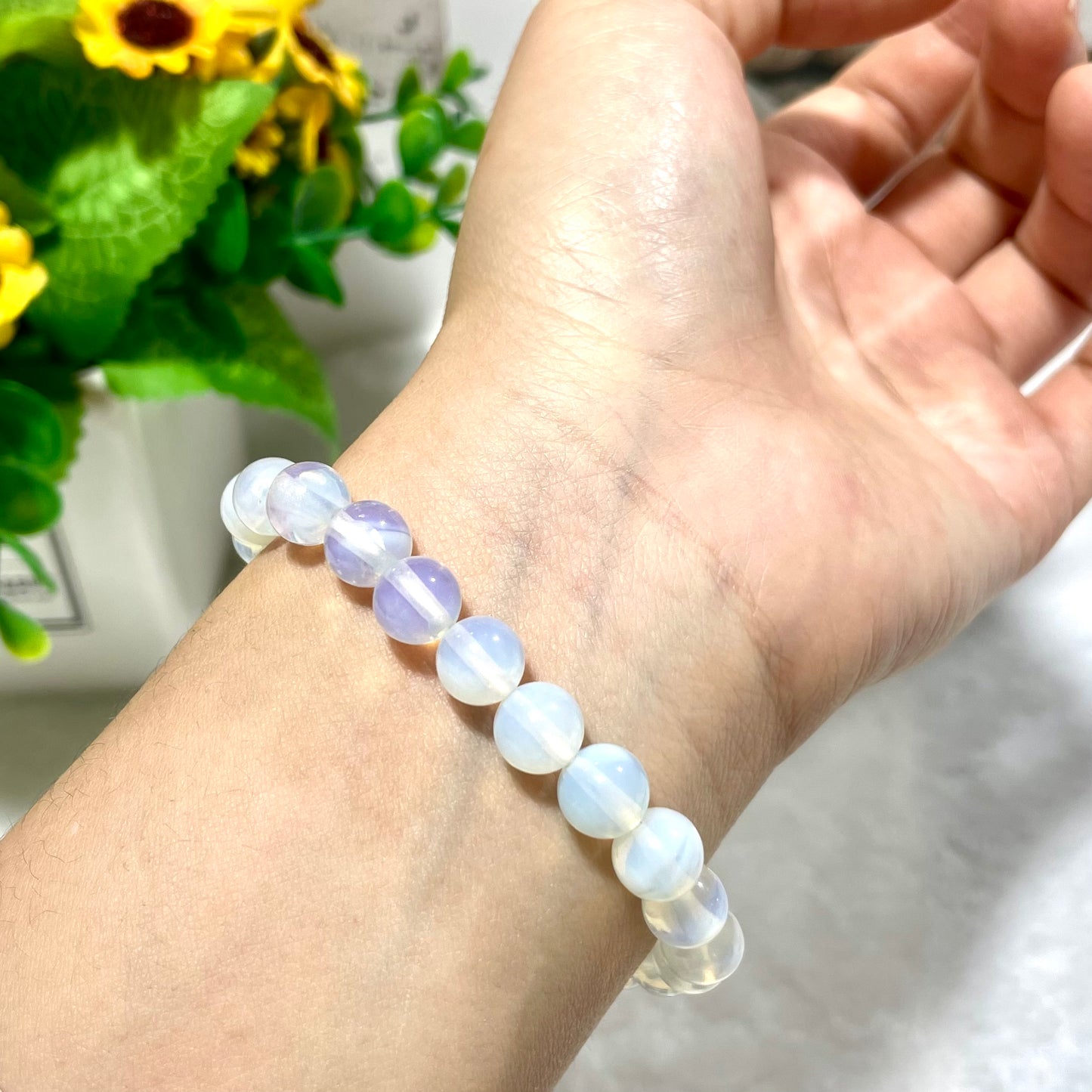 5 Counts Opalite Gem Semi Precious Beads Bracelet – Healing Crystal Handmade Bracelet for Women Men and Teens Gifts – 8mm Round Beaded Bracelets – Unisex Stretchy Handmade Stone Bracelet – Protection Bracelet From IG Crystal