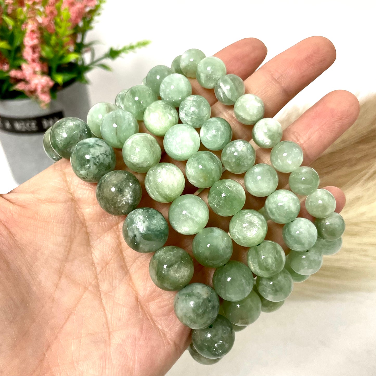 Light Green Mika Crystal Bracelets 9~13mm Natural Crystals Healing Crystals Bracelet for Women and Men Teens Crystal Jewelry Shop Pretty Crystals From IG Crystal