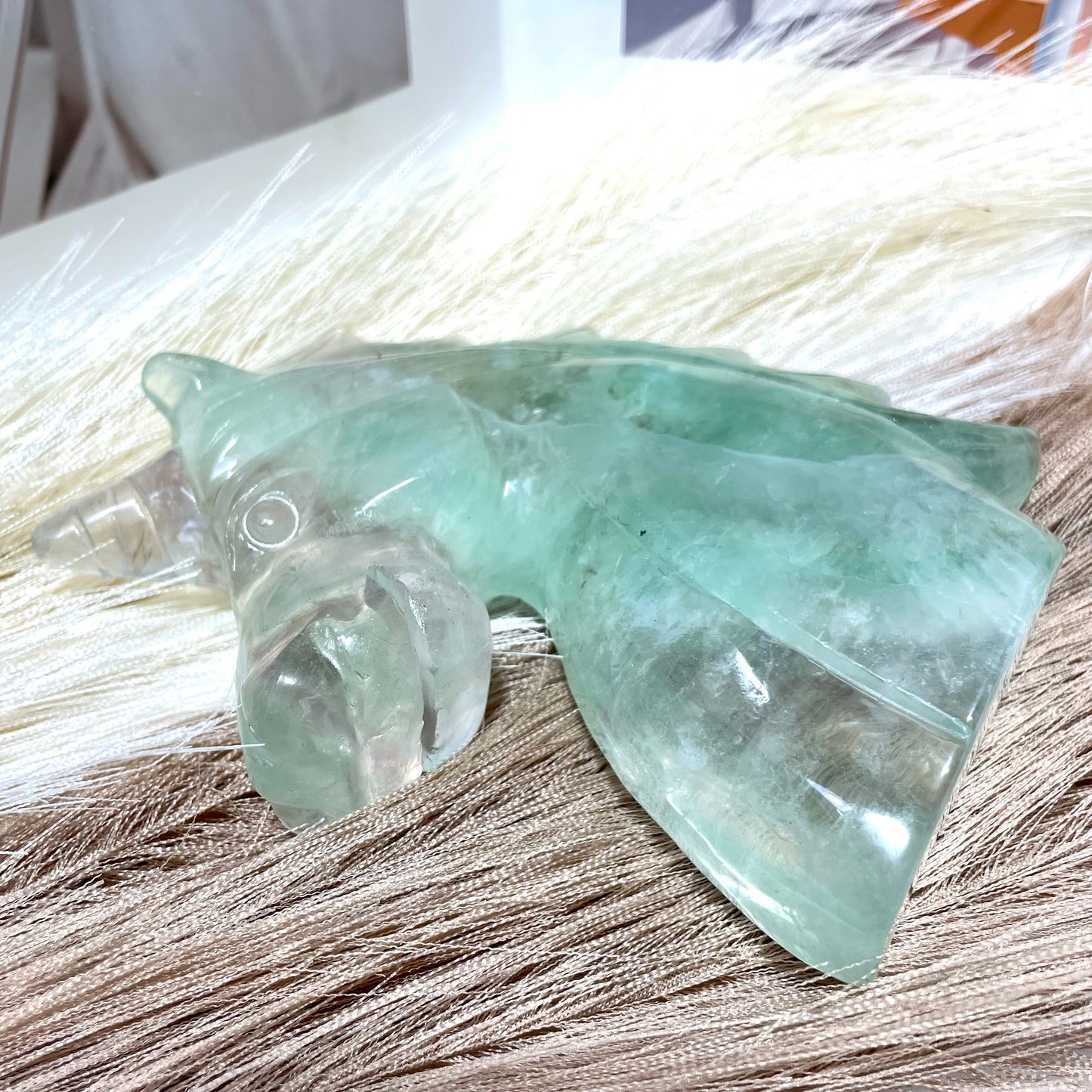 1 Count Fluorite Laughing Unicorn Crystal Carving Healing Stones Natural Stone Chakra Balancing Reiki Home Office Decor From IG Crystal