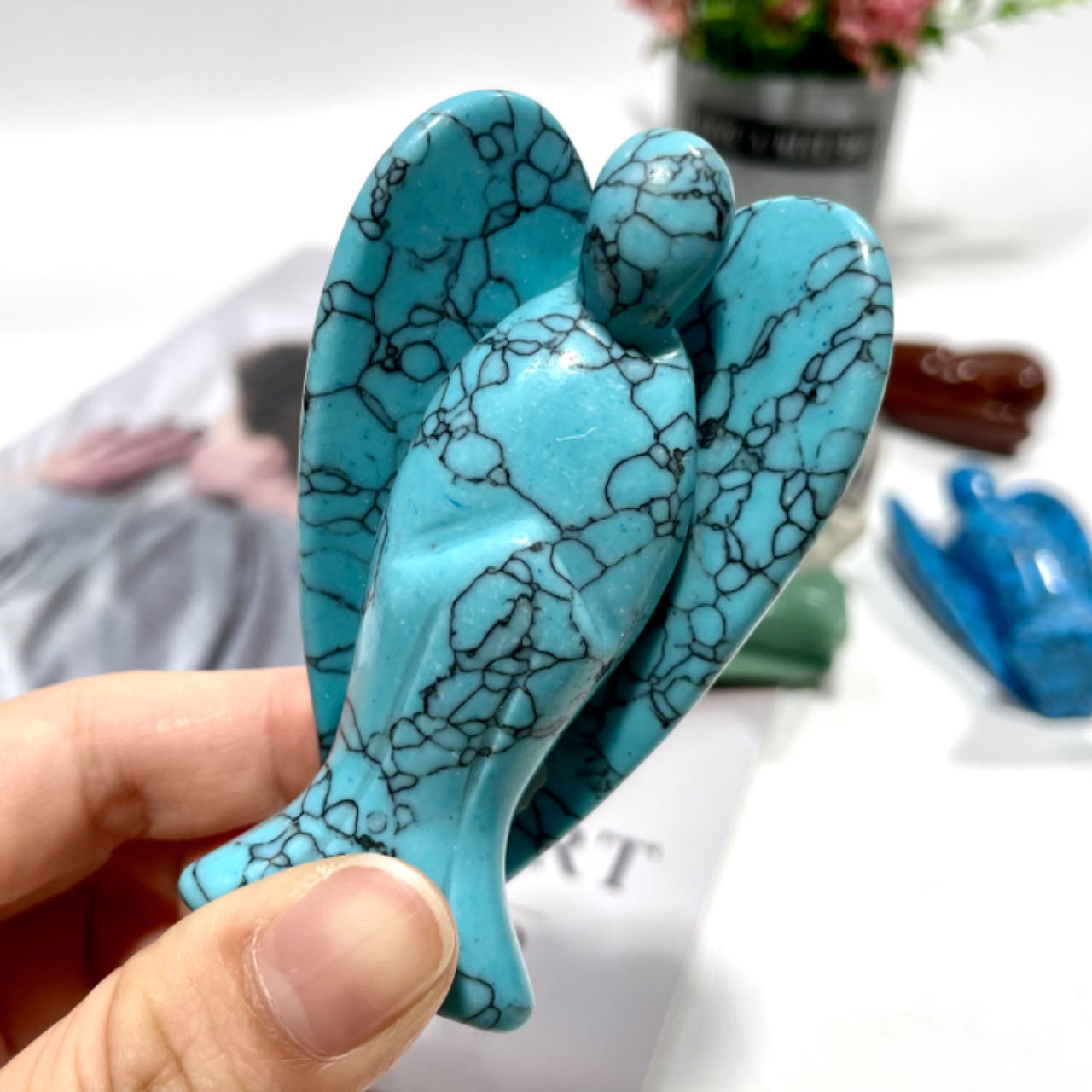 2 Counts Defferent Materials Angel Crystal 3 Inches Green Aventurine Fluorite Red Jasper Blue Aventurine Natural Gemstone Semi Precious Healing Crystals Enhance Positive Energy Home Decoration From IG Crystal