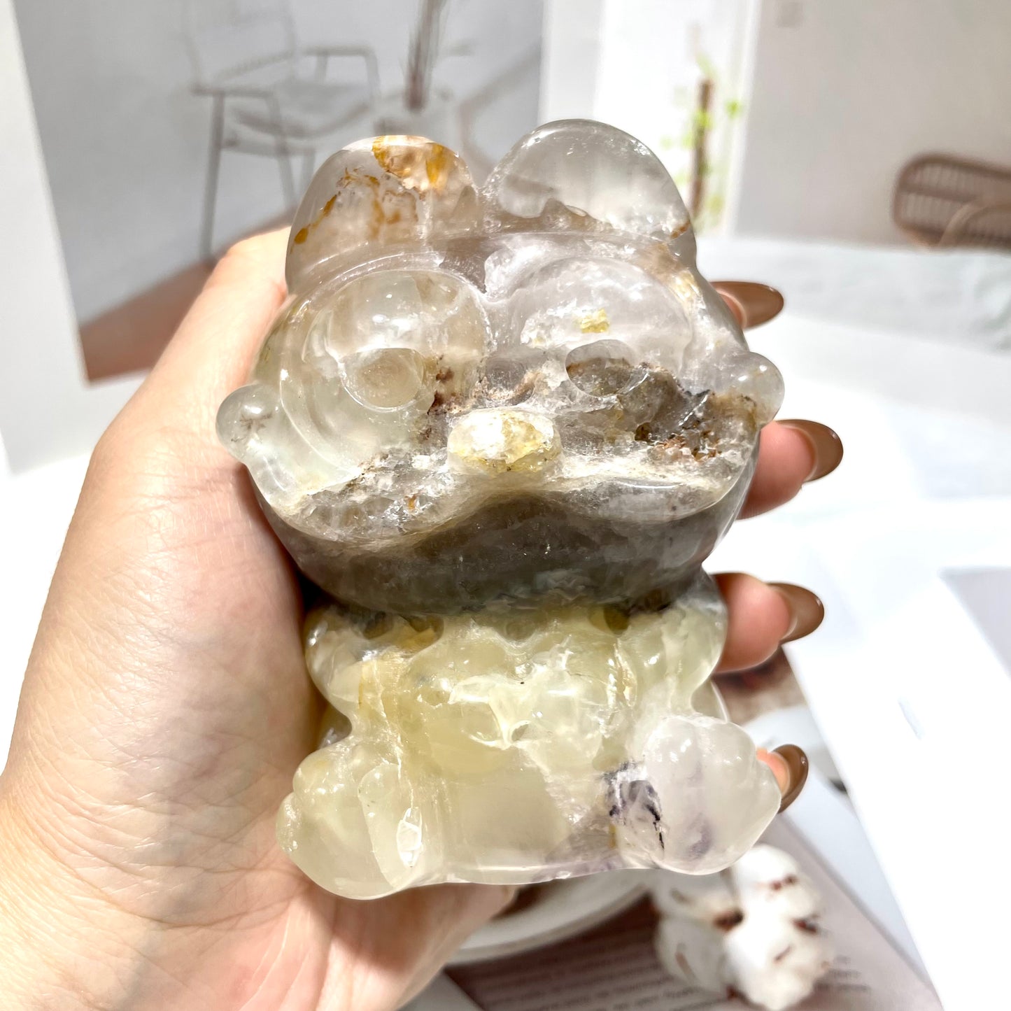 1 Count Fluorite Garfield Crystal Carving Natural Stone Gem Mining Chakra Balancing Reiki Healing Crystal Mystery Crystal Display Crystal Shopping Online Home Office Decor From IG Crystal
