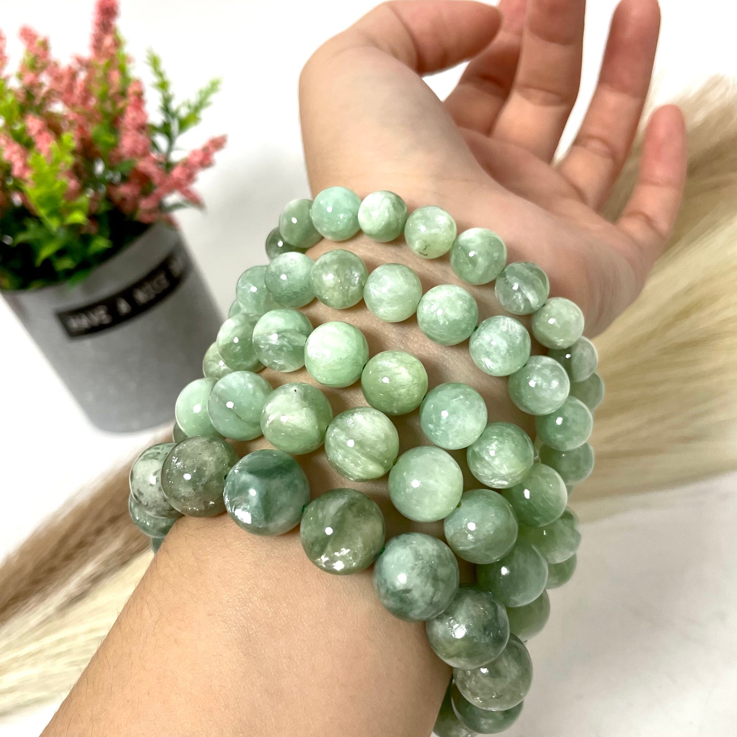 Light Green Mika Crystal Bracelets 9~13mm Natural Crystals Healing Crystals Bracelet for Women and Men Teens Crystal Jewelry Shop Pretty Crystals From IG Crystal