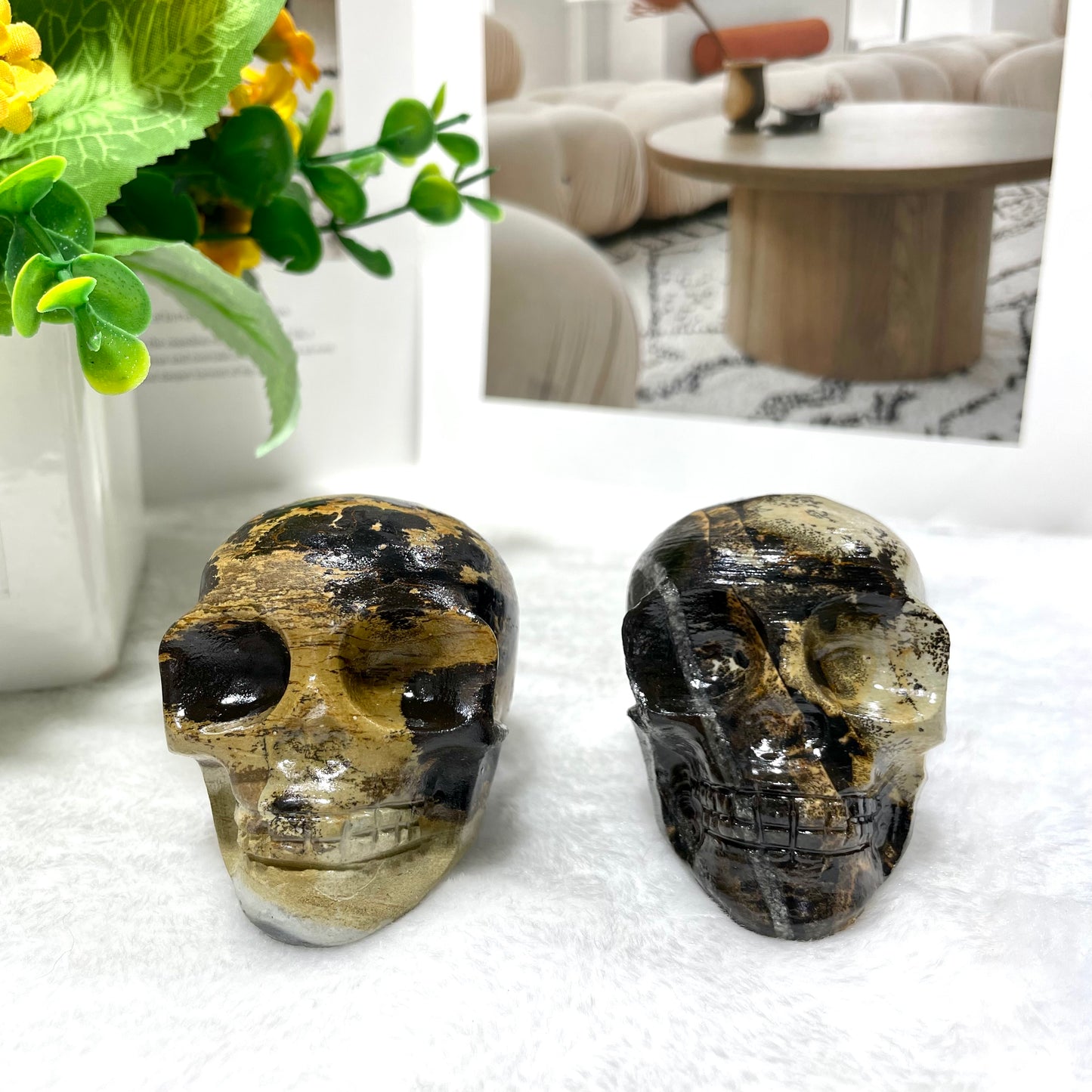 2 Counts Picture Jasper Skull Crystal Carving Healing Stones Natural Stone Chakra Balancing Reiki Home Office Decor From IG Crystal