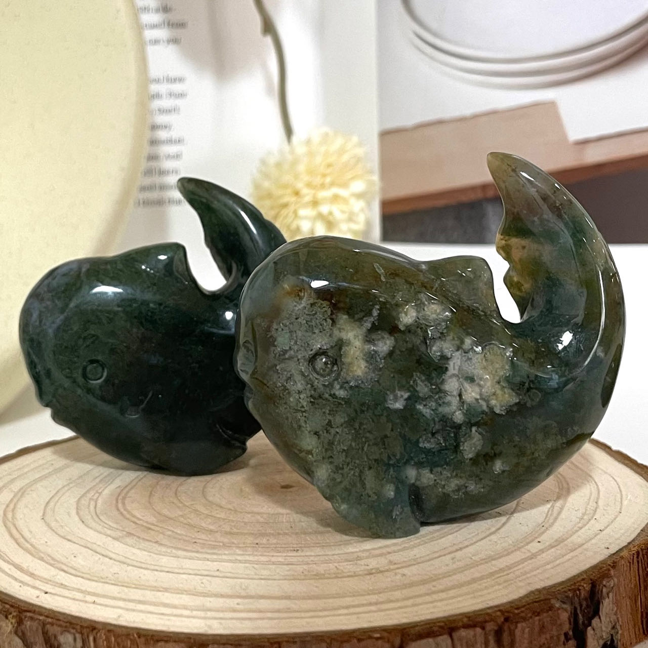 Moss Agate Whale Crystal Healing Stone Stochastic 2PCS Home Decoration From IG Crystal