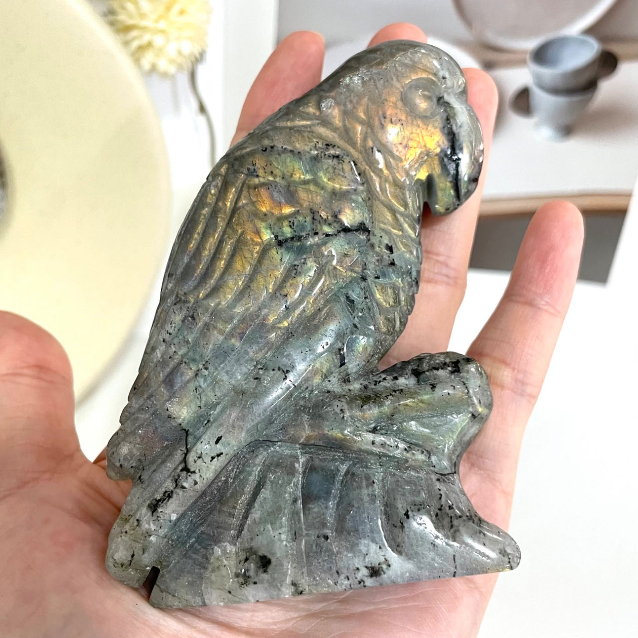1PCS Labradorite Owl High Quality Hand-Carved Natural Crystal Statue Healing Stone Home Decoration From IG Crystal