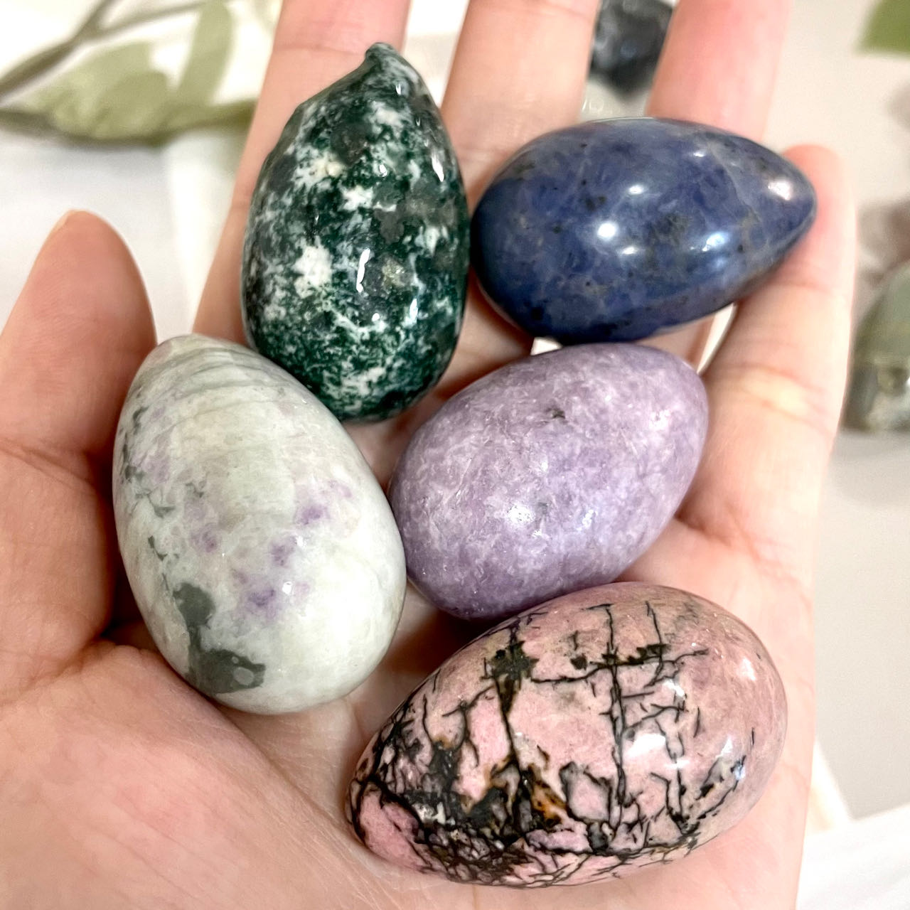 IG Crystal 10 Counts Different Material 4CM Egg Crystal Rose Quartz Clear Quartz Kiwi Jasper Sodalite Amethyst Opalite Unakite Healing Crystal