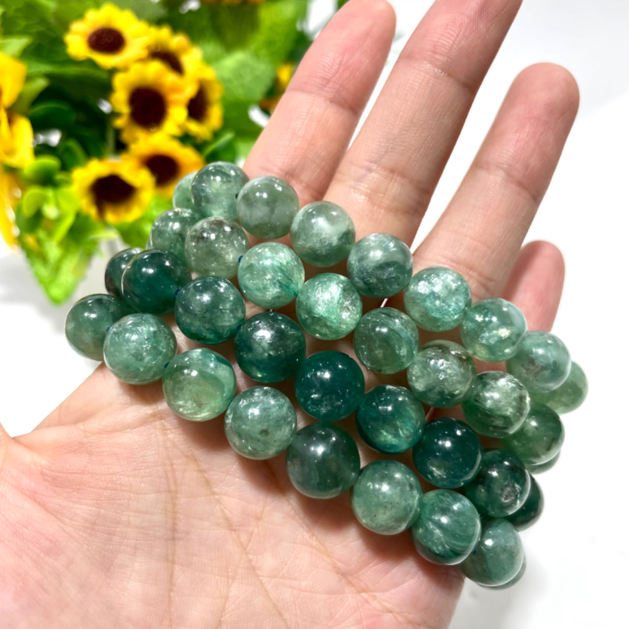 1 Count Green Mika Crystal Bracelet 11~12mm Energy Healing Crystals Jewelry for Women DIY Bracelet From IG Crystal
