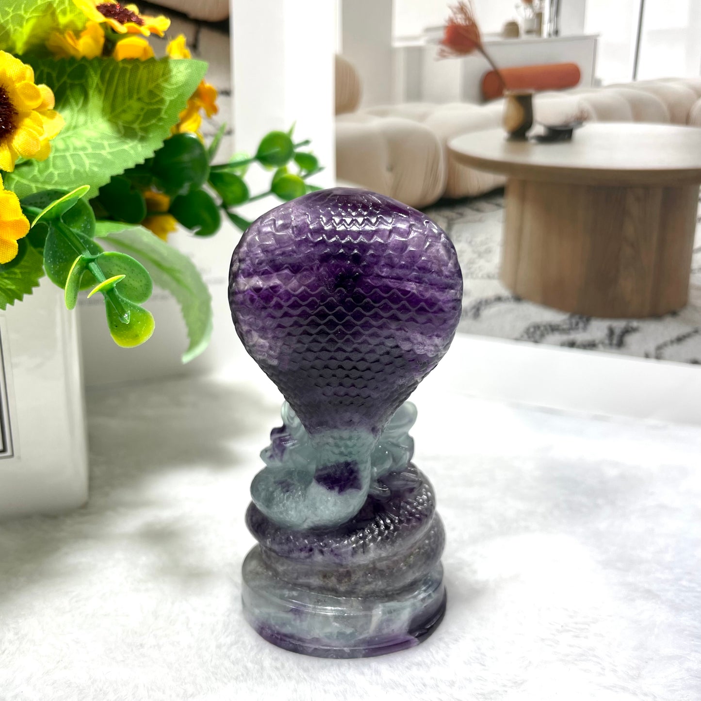 1 Count Fluorite Snake Buddha Crystal Carving Healing Stones Natural Stone Chakra Balancing Reiki Home Office Decor From IG Crystal
