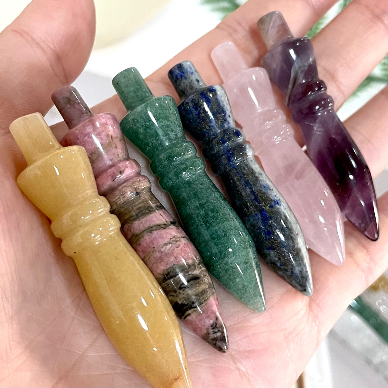 IG Crystal Bullet Crystals 10 Counts Rose Quartz Clear Quartz Amethyst Rohdnite Green Aventurine Sodalite Yellow Jade Healing Stone Home decoration