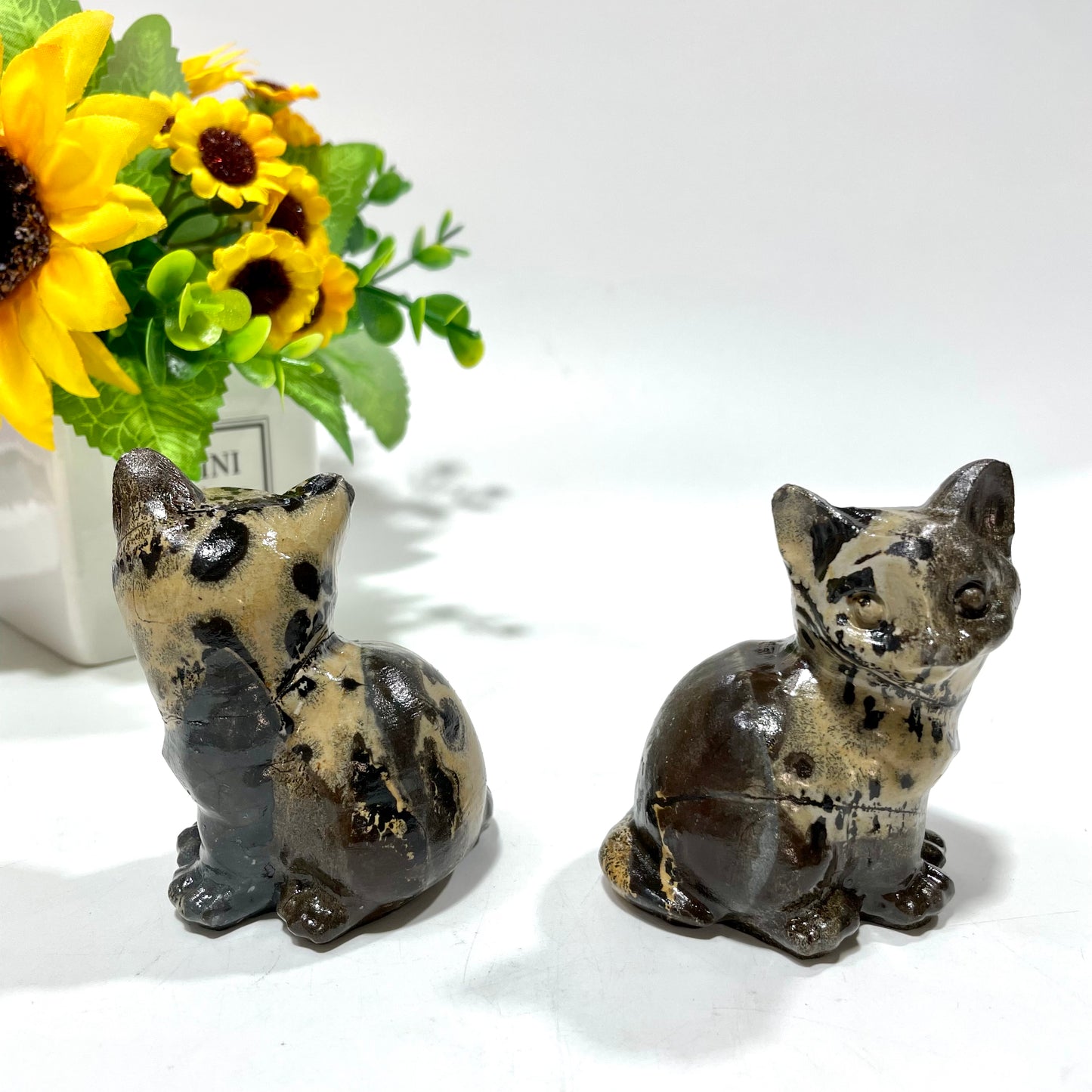 2 Counts Picture Jasper Cute Cat Crystal Carving Healing Stones Natural Stone Chakra Balancing Reiki Home Office Decor From IG Crystal