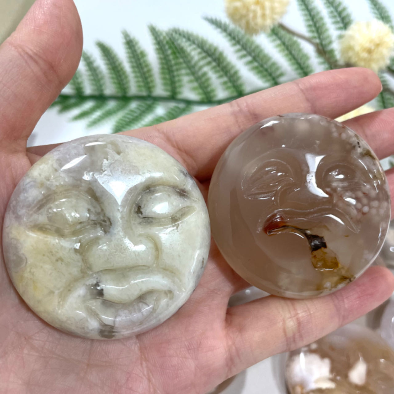 5 Counts Pink Flower Agate Smile Face Crystal Healing Crystal Home Decoration From IG Crystal