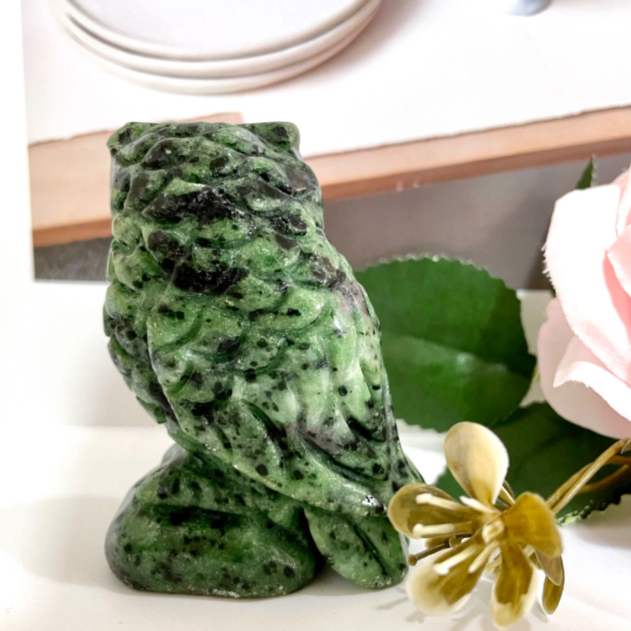 1PCS Ruby Funchsite Owl High Quality Natural Crystal From IG Crystal
