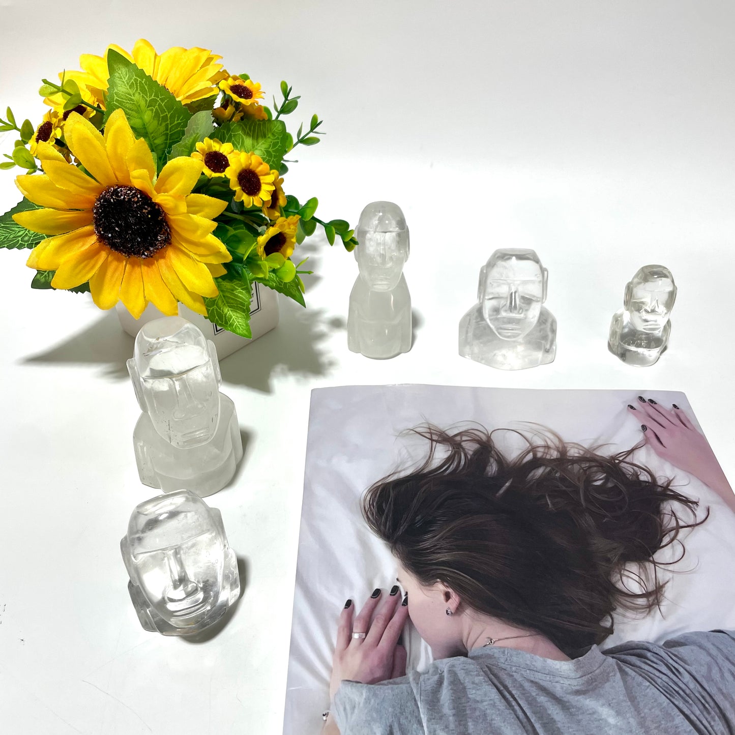 2 Counts 300~350G Clear Quartz Moai Crystal Carving Natural Stone Gem Mining Chakra Balancing Reiki Healing Crystal Mystery Crystal Display Crystal Shopping Online Home Office Decor From IG Crystal