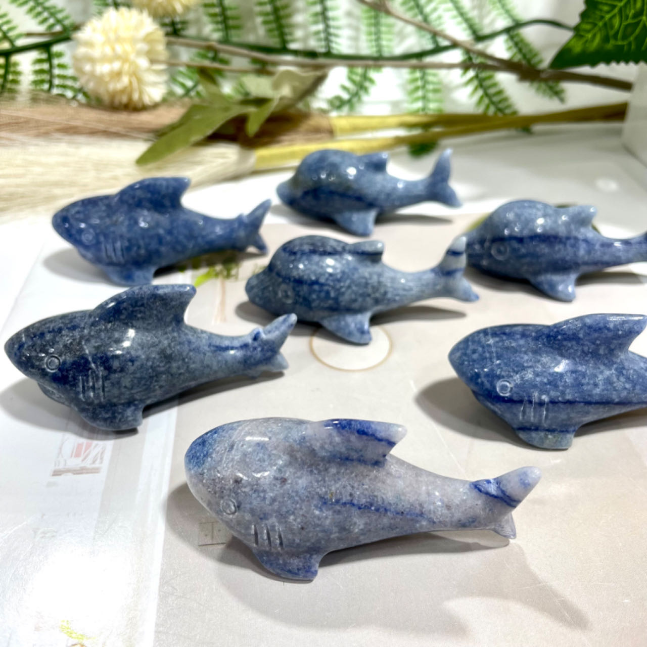 2 Counts Blue Aventurine Shark Crystal 6CM Healing Stone Home Decoration From IG Crystal