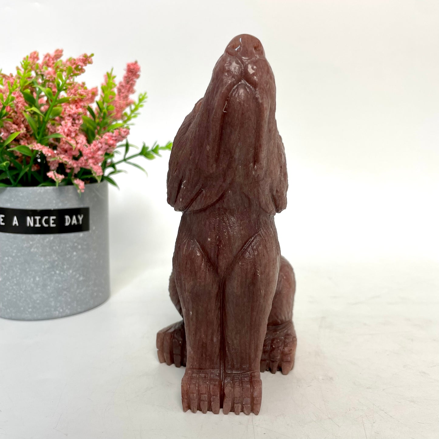 1 Count Rose Quartz Strawberry Quartz Wolf Crystal Carving Healing Stones Natural Stone Chakra Balancing Reiki Home Office Decor From IG Crystal