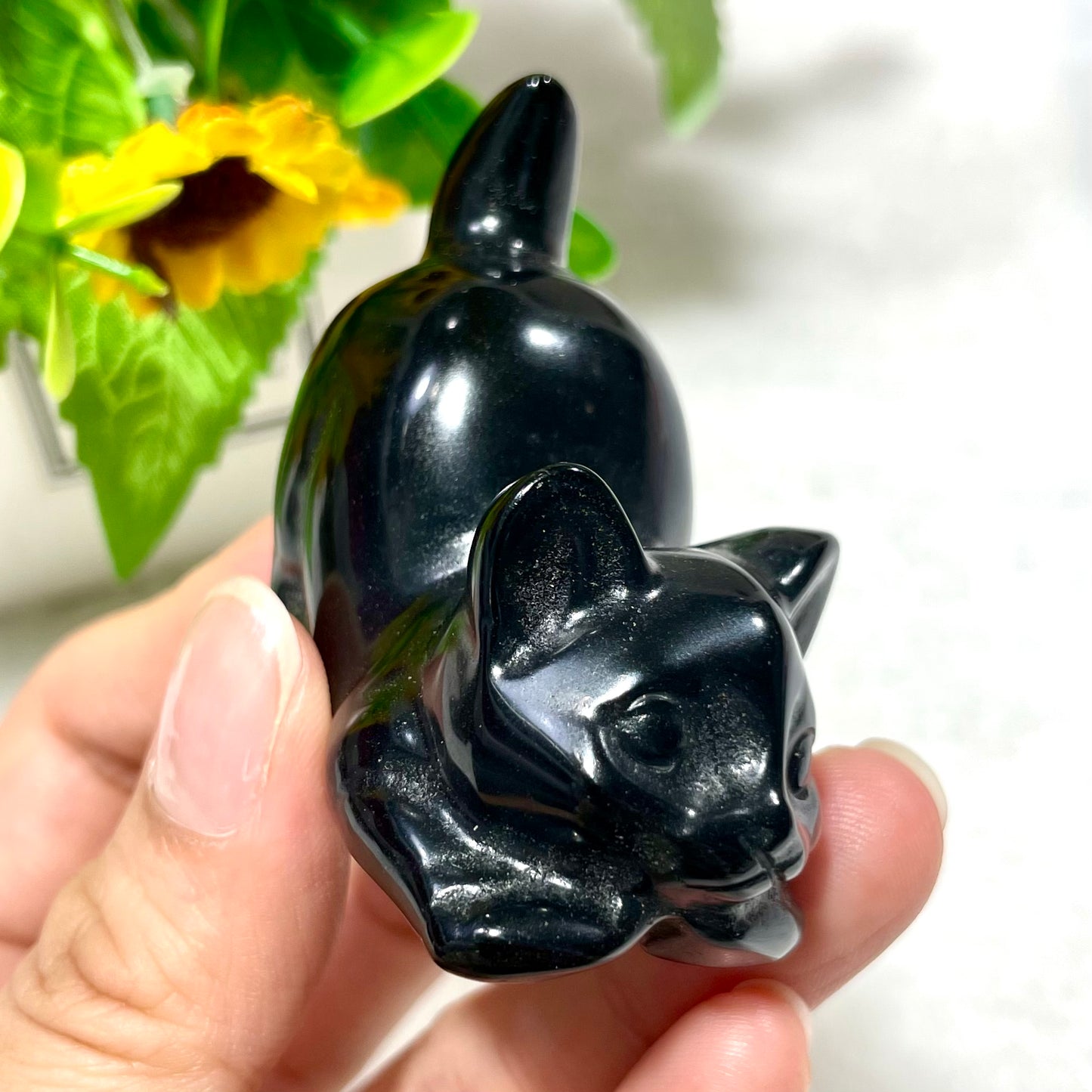2 Counts Black Obsidian Cute Cat Crystal Carving Natural Stone Gem Mining Chakra Balancing Reiki Healing Crystal Mystery Crystal Display Crystal Shopping Online Home Office Decor From IG Crystal