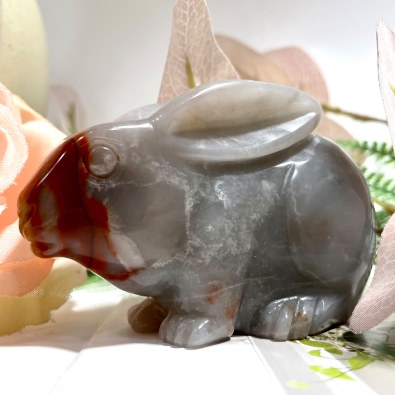 2 Counts Three-colour Jade Rabbit Healing Stone Home Decoration From IG Crystal