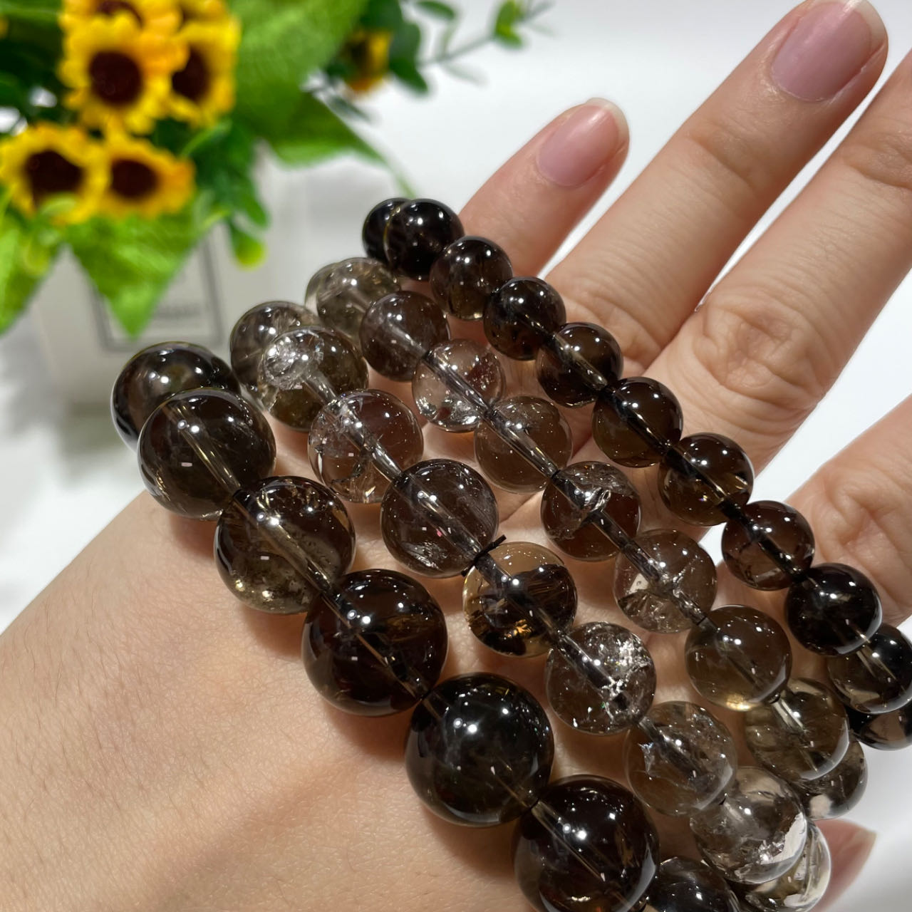 2 Counts Tea-coloured Crystal Bracelet 9~14mm Energy Healing Crystals Jewelry for Women DIY Bracelet From IG Crystal