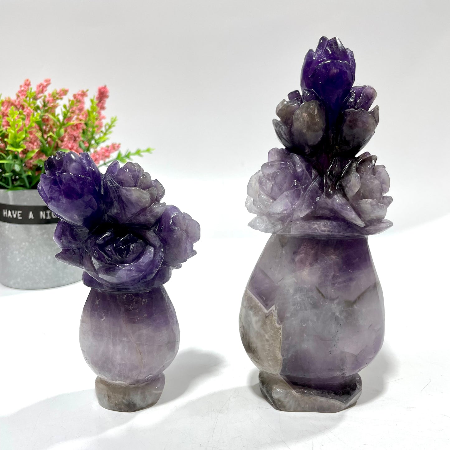 1 Count Amethyst Vase Flower Crystal Carving Healing Stones Natural Stone Chakra Balancing Reiki Home Office Decor From IG Crystal