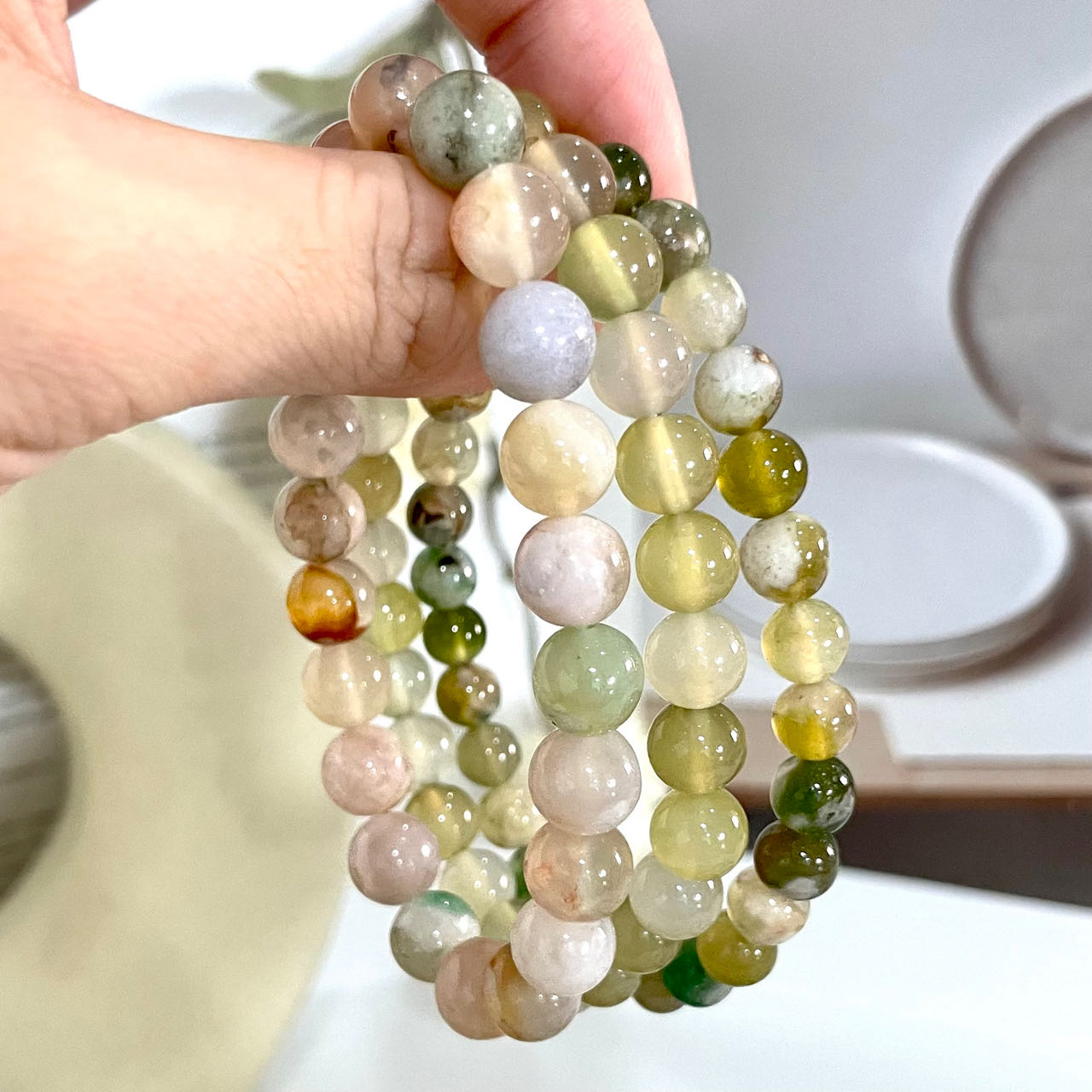 Green Flower Agate Bracelet 6~15mm Energy Healing Crystals Jewelry for Women DIY Bracelet From IG Crystal