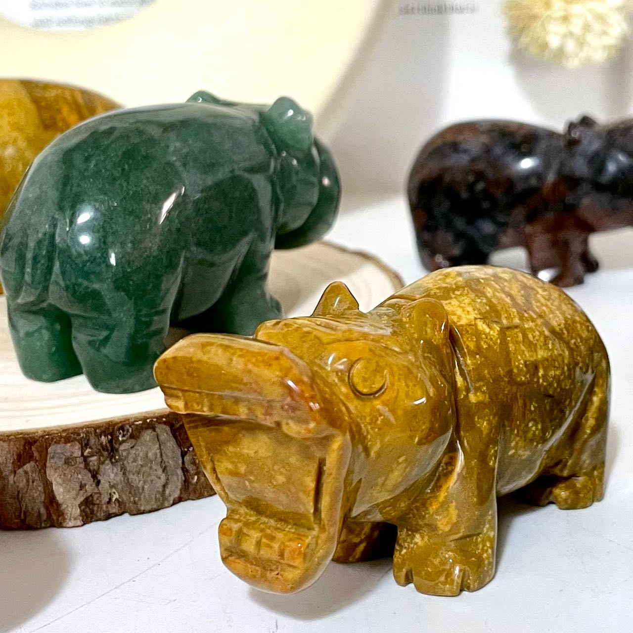 2 Counts Different Maerail Hippopotamus Crystal Yellow Jasper Green Aventurine Red Obsidian From IG Crystal