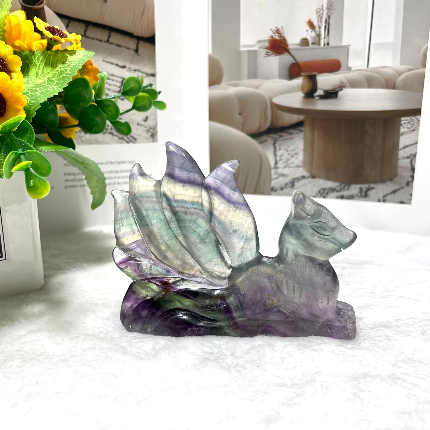 1 Count Fluorite Fox Crystal Carving Healing Stones Natural Stone Chakra Balancing Reiki Home Office Decor From IG Crystal