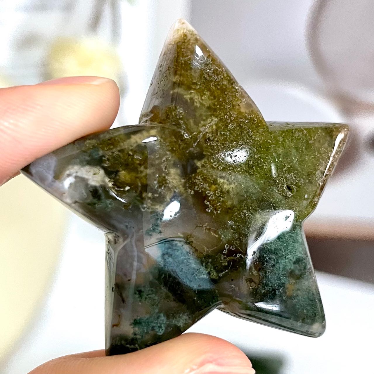 5 Counts Moss Agate Star Crystal 5cm Healing Stone Home Decoration From IG Crystal