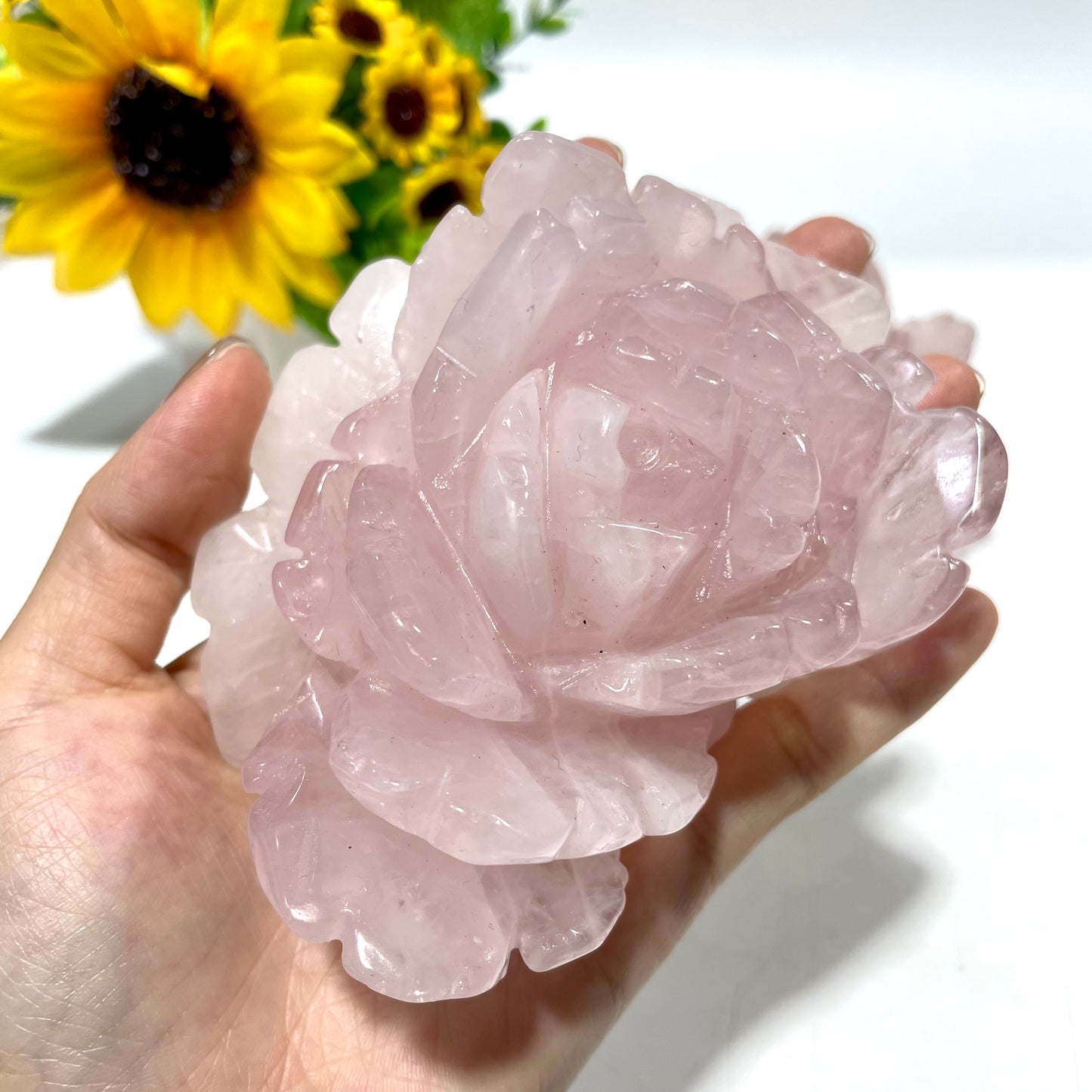 Rose Quartz Flower Crystal Carving Natural Stone Gem Mining Chakra Balancing Reiki Healing Crystal Mystery Crystal Display Crystal Shopping Online Home Office Decor From IG Crystal