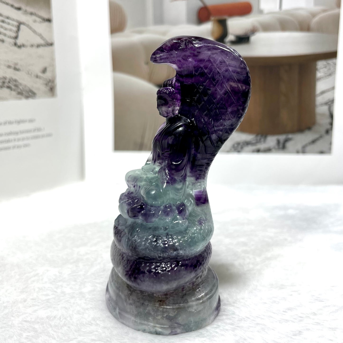 1 Count Fluorite Snake Buddha Crystal Carving Healing Stones Natural Stone Chakra Balancing Reiki Home Office Decor From IG Crystal