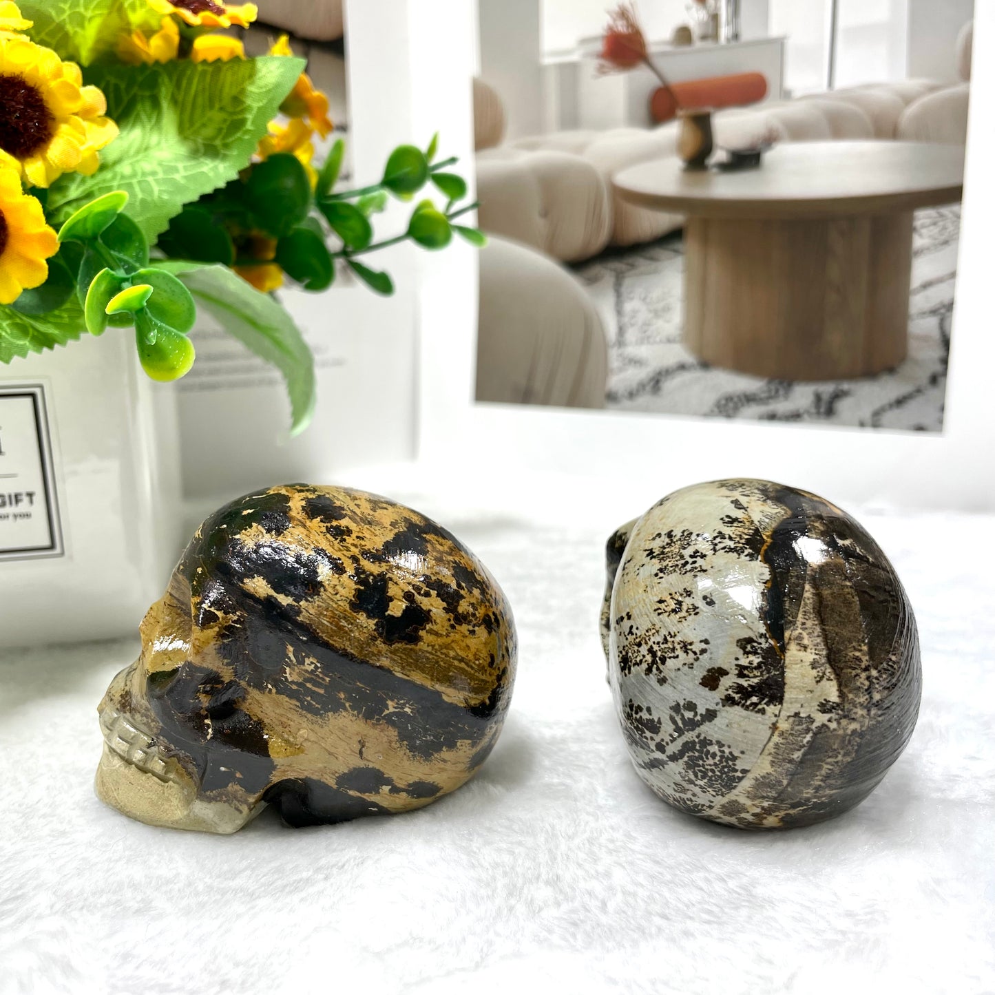 2 Counts Picture Jasper Skull Crystal Carving Healing Stones Natural Stone Chakra Balancing Reiki Home Office Decor From IG Crystal