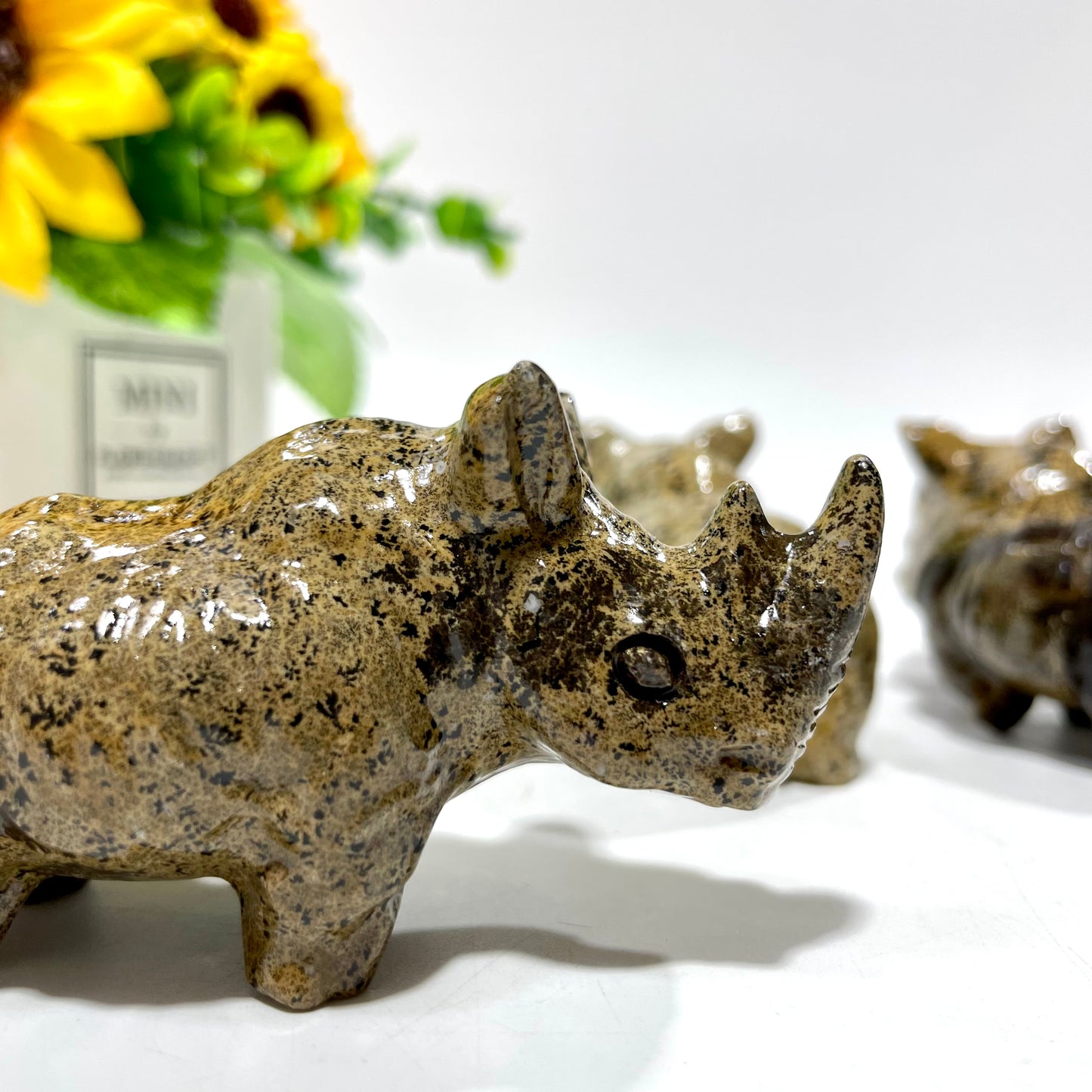 2 Counts Picture Jasper Rhinoceros Crystal Carving Healing Stones Natural Stone Chakra Balancing Reiki Home Office Decor From IG Crystal
