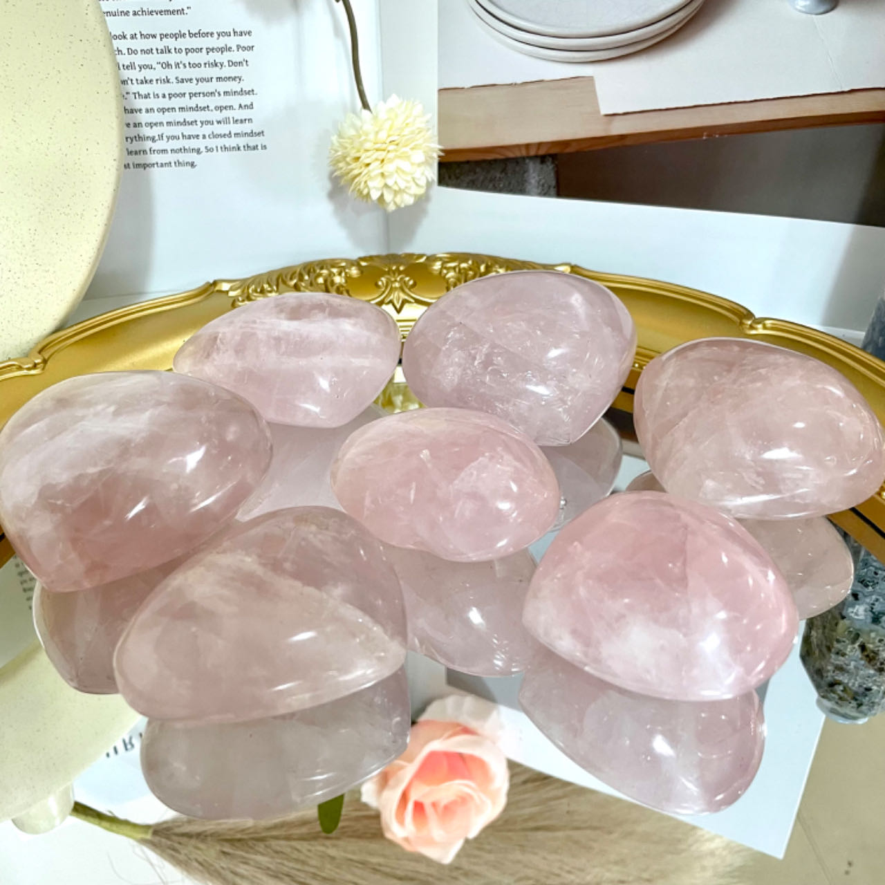 3~4PCS Heart Shape Rose Quartz Crystal From IG Crystal